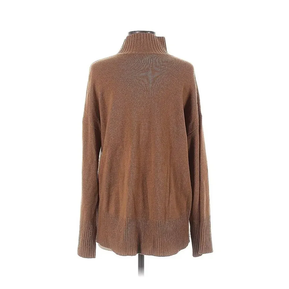 FRAME HIGH LOW SWEATER 100% CASHMERE LONG SLEEVED Mock Neck Tan Camel Brown